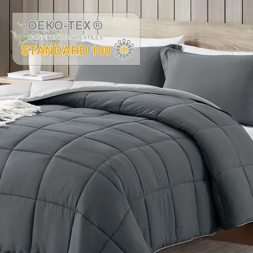 Miniatura 3 de satisomnia Juego de edredón tamaño California King, edredón gris tamaño California King, edredón de cama alternativo de plumón de 3 piezas, juego