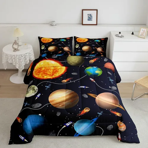Miniatura 18 de Erosebridal - Juego de edredón tamaño King con diseño de Árbol de la Vida, juego de cama colorido de sol y luna para hombres y mujeres, edredón