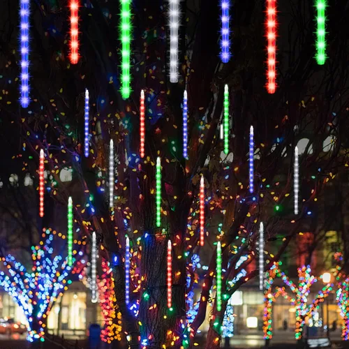 Miniatura 12 de LJLNION Luces de Lluvia de Meteoros, Luces de Navidad de Carámbanos para Exteriores de 12 Pulgadas, 8 Tubos 288 LED Luces de Carámbano Luz de Nieve