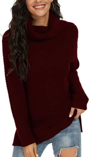 Miniatura 3 de PrinStory Women's Sweater Turtle Neck Chunky Knit Pullover Sweaters Casual Long Sleeve Tops with Side Slit