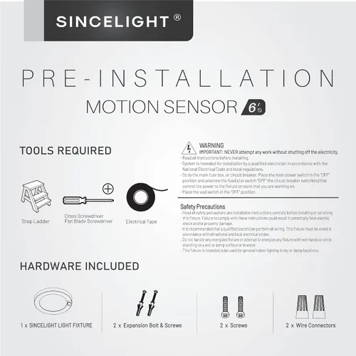Miniatura 8 de SINCELIGHT PIR - Lámpara de techo LED con sensor de movimiento de 7 W (Φ6 pulgadas/5.748 in), encendido/apagado automático, activación por Blanco