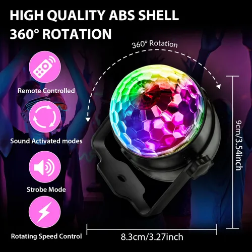 Miniatura 7 de Luces de fiesta de bola de discoteca para DJ, activadas por sonido, con control remoto, lámpara estroboscópica, 7 modos, luz de escenario