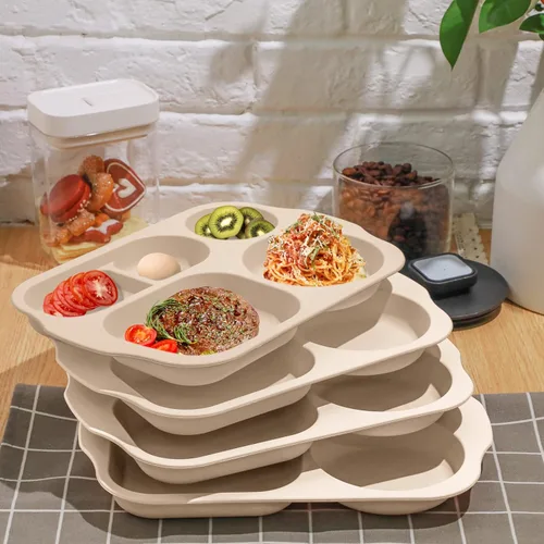 Miniatura 3 de Tanlade - 8 platos divididos irrompibles grandes de 12 pulgadas para adultos, bandeja de comida de paja de trigo de 5 compartimentos, bandeja