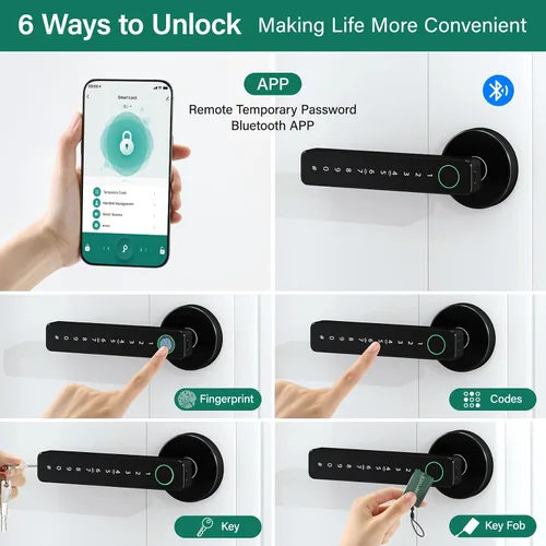 Miniatura 3 de Cerradura de puerta inteligente con huella digital sin llave con asa, cerradura electrónica digital con teclado de pantalla táctil, cerraduras