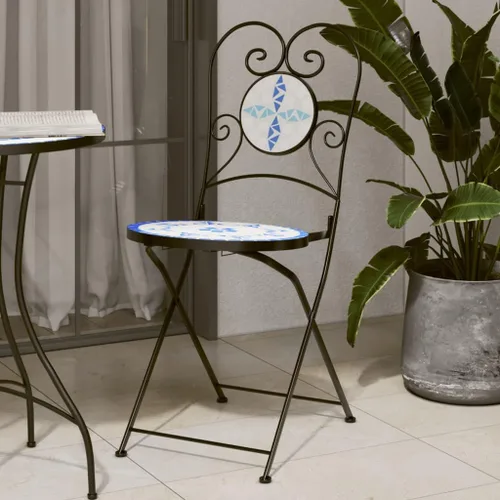 Miniatura 2 de vidaXL Sillas de bistro plegables 2 piezas, silla plegable, silla de comedor bistró para jardín al aire libre, muebles de patio, cerámica azul