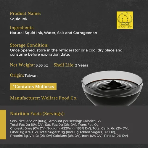 Miniatura 5 de Tinta de calamar Black Hut para cocinar, pasta de tinta de calamar, colorante negro para alimentos, calamares de tinta para fideos de arroz, pizza