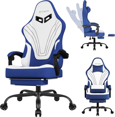 Miniatura 13 de Silla de juegos, sillas de juegos grandes y altas para adultos con reposapiés y soporte lumbar, cómoda silla de computadora de tela ergonómica