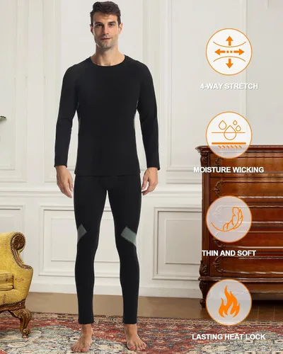 Miniatura 7 de Runhit Mens Thermal Underwear SetFleece Lined Long Johns for Men Thermal Shirts and Pants Base Layer Cold Weather Thermals