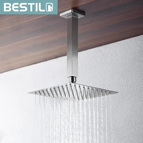 Miniatura 3 de BESTILL Brazo de ducha de 8 pulgadas de níquel cepillado para montaje en techo y brida, brazo de ducha cuadrado para lluvia