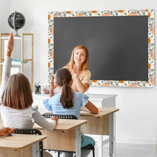 Miniatura 6 de Zonon Bordes bohemios de 65 pies para tablón de anuncios, 1 rollo de tablón de anuncios, bordes rectos para decoración de regreso a la escuela