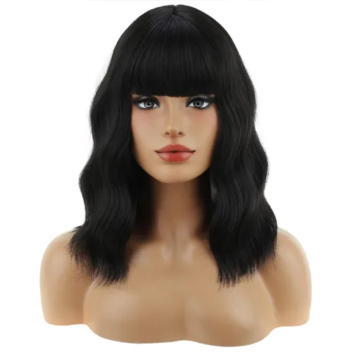 Miniatura 13 de BERON 14 Inches Ash Blonde Wig with Bangs Short Curly Wig Short Ash Blonde Bob Synthetic Wigs for Women Daily Halloween Party or Cosplay Hairnet