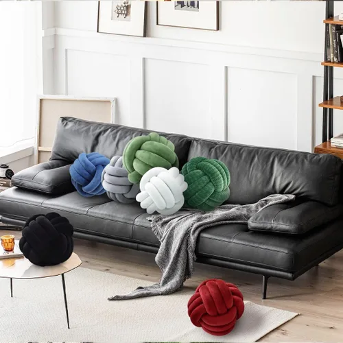 Miniatura 3 de Almohada Bola de Nudo Gris, Almohada Decorativa Hecha a Mano, Cojín Redondo Suave Anudado para Sofá y Dormitorio, Linda Decoración del Hogar