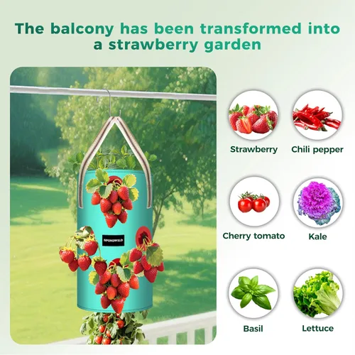 Miniatura 3 de Paquete de 3 bolsas colgantes de fresas, bolsas de cultivo colgantes de 1 galón con agujero de plantación inferior, maceta de fresa de polietileno