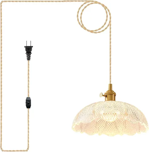 Miniatura 11 de Lámpara colgante, 9.8 pulgadas, luces colgantes para isla de cocina, cable trenzado, lámpara colgante de flores, lámpara colgante vintage, lámpara