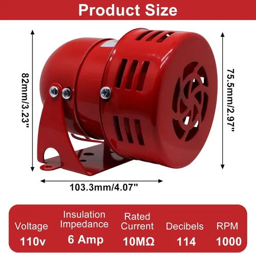 Miniatura 2 de Motor Siren Red - 1 unidad CA 110 V 114 dB, motor eléctrico industrial, sirena accionada por alarma, timbre de sonido para el hogar, industrias