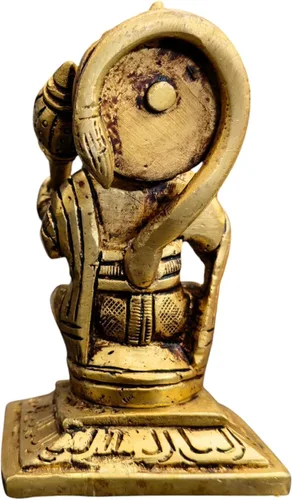 Miniatura 4 de Ídolo de Lord Hanuman de latón para templo del hogar de 3.25 pulgadas, postura sentada con Gada, murti religioso hecho a mano para habitación Pooja