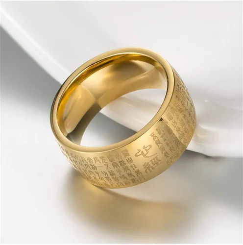 Miniatura 3 de Anillo budista grabado con sutra de corazón chino de acero inoxidable para hombre