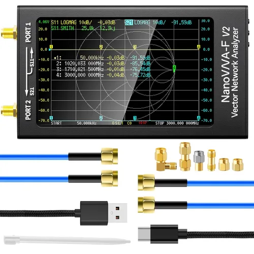 AURSINC Analizador de Red Vectorial NanoVNA-F V2 Actualizado 50KHz-3GHz HF VHF UHF, Analizador de Antena VNA, Pantalla Táctil de 4.3 Pulgadas,