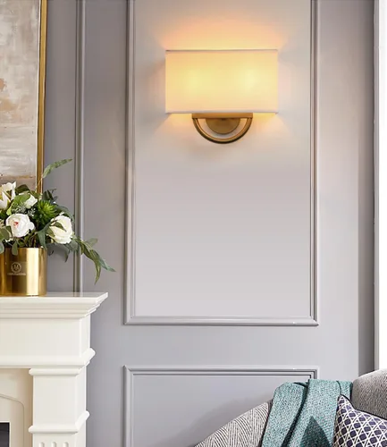 Miniatura 4 de Yosoan Aplique de pared de latón envejecido bohemio de tela blanca, lámpara de pared dorada con 2 luces para interiores, cableado doble, montaje