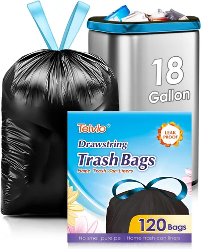 Miniatura 14 de Bolsas de basura con cordón de Teivio, 1.6 galones, 120 unidades, bolsas de basura resistentes, tamaño mediano, para papeleras de cocina y baño
