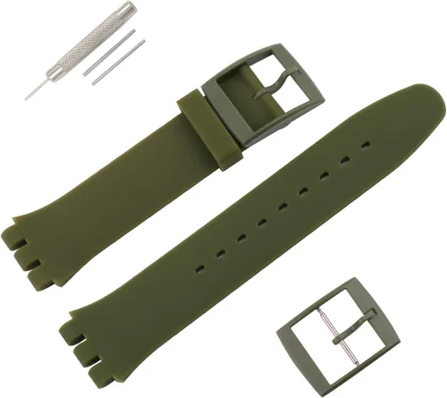 Correa de reloj de goma de 0.669 in y 0.748 in compatible con Swatch Watch Band Reemplazo impermeable pulsera de reloj de silicona para damas Negro