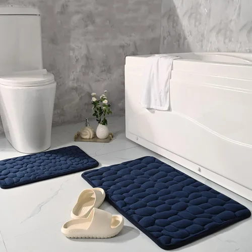 Miniatura 9 de Juego de 2 tapetes de baño de espuma viscoelástica de adoquines, suaves, absorbentes, antideslizantes, para inodoro, ducha, baño, alfombra Negro