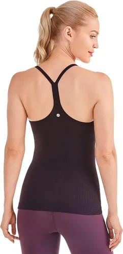 CRZ YOGA - Camisetas deportivas para mujer, sin mangas, sin costuras, con espalda cruzada y brasier incorporado, camisetas para entrenamiento