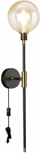 Miniatura 12 de KCO Apliques de pared con enchufe de 1 luz, cable de interruptor de encendido/apagado, lámpara de pared moderna negra con brazo largo de globo