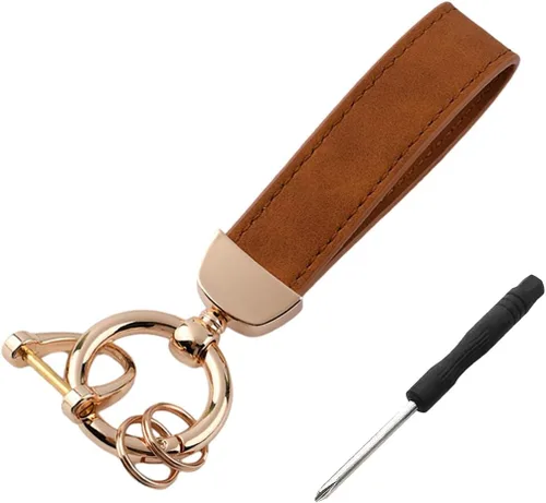 Miniatura 10 de Kewucn Llavero de Cuero Genuino para Automóvil, Portallaves Universal de Metal Resistente para Automóvil con Anillo en D Antipérdida para Hombres