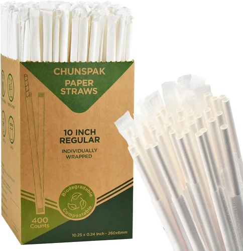 Miniatura 14 de Pajitas de papel desechables envueltas individualmente de 7.75 x 0.24 pulgadas, rayas coloridas [400 unidades] - biodegradables ecológicos