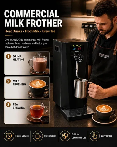 Miniatura 2 de WantJoin Espumador de leche comercial, máquina de vapor de leche comercial de calentamiento rápido de 20 segundos para café con leche capuchino
