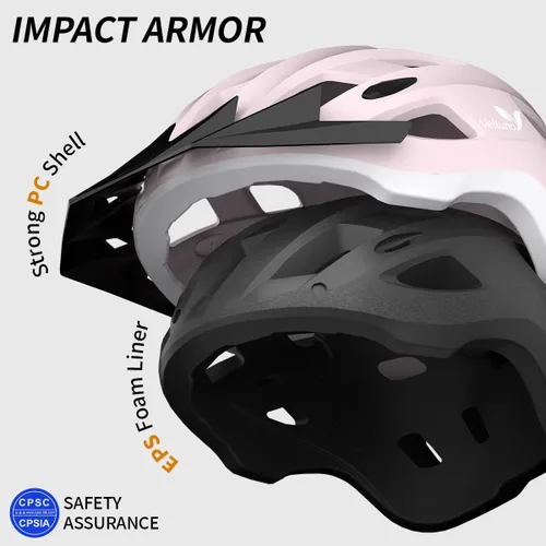 Miniatura 2 de Casco de bicicleta para adultos, casco ligero de bicicleta de montaña con luz trasera LED recargable por USB, visera solar extraíble para mujeres