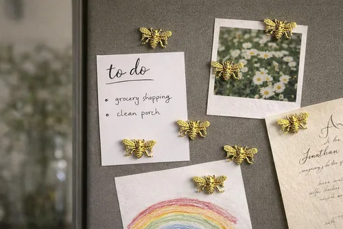 Miniatura 6 de Juego de 6 imanes dorados para decoración de abeja, imanes de cocina para refrigerador, decoración de abejas de miel, imanes dorados para nevera