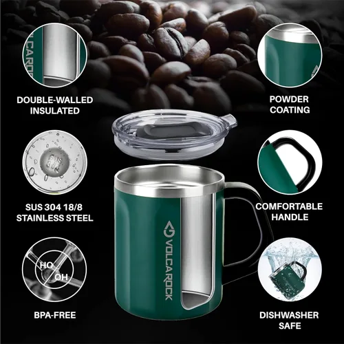 Miniatura 3 de Taza de café de 16 onzas con asa y tapa, taza de café sin BPA, mantiene el frío 6 horas y mantiene el calor 5 horas, gran taza de té para uso