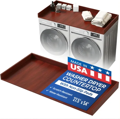 Miniatura 17 de OfficeSimpli Mesa para Lavadora y Secadora, Fabricado en EE.UU., Almohadillas Antideslizantes, Toallero de Madera para Lavandería, Cubierta