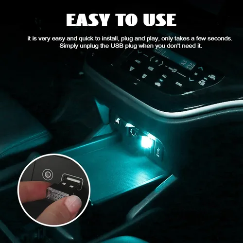 Miniatura 5 de NTNEV 4 lámparas LED USB para el interior del automóvil, mini luces LED USB para decoración del automóvil, kit de iluminación ambiental, interfaz