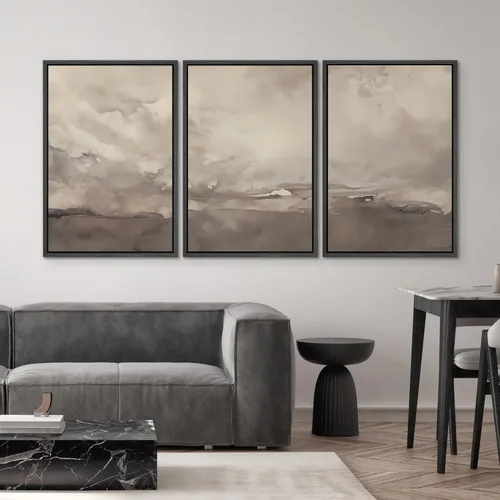 Miniatura 634 de SIGNWIN Lienzo enmarcado para pared, arte con pinceladas de flujo neutro en tonos beige abstractos, ilustraciones, arte moderno, decorativo