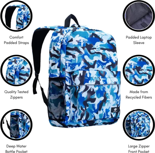 Miniatura 2 de Fenrici - Mochila para niñas, niños y adolescentes, mochila reciclada para laptop, de 16 x 13.5 pulgadas, L, Impresión de tiburón azul.