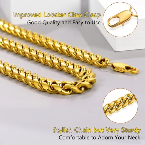 Miniatura 5 de PROSTEEL Trendy Cuban Links Necklace for Men Women, Black18K Gold Plated 316L Stainless Steel, W 4.8mm-14mm, L 14inch-30inch, Come Gift Box