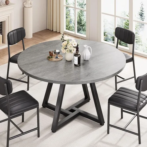 Miniatura 2 de Jocoevol Mesa Redonda de Cocina para Comedor Circular con Marco de Metal de Pedestal, Mueble Industrial de Madera para Ahorro de Espacio para Gris