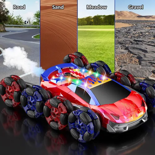 Miniatura 6 de OSIMILY Auto de control remoto 8WD, auto de acrobacias RC con detección de gestos de 2.4 GHz, auto RC con rotación de pulverización fría con luces