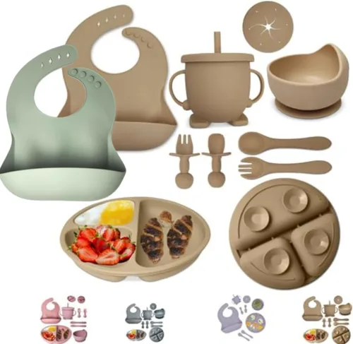 Juego de 10 piezas de alimentación para bebés | El juego de utensilios de destete LED para bebés incluye cuenco de succión y plato, cuchara y