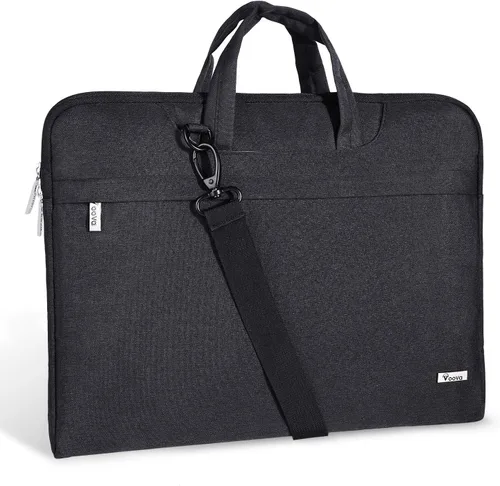 Voova - Bolso de hombro para laptop de 14, 15, 15.6, 17, y 17.3 pulgadas, funda de transporte, maletín cruzado con correa Negro