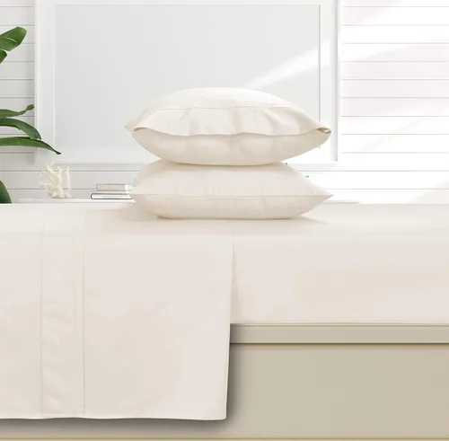 Miniatura 16 de Tribeca Living Juego de sábanas y fundas de almohada de satén de algodón egipcio suave, bolsillo profundo, 500 hilos, ropa de cama de lujo de 4 Beige