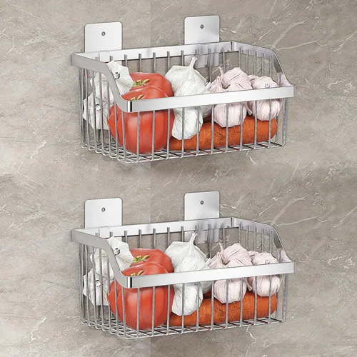 Miniatura 16 de SUS304 - Cestas de almacenamiento colgantes de acero inoxidable para montaje en pared, estante de almacenamiento de alambre de metal para cocina