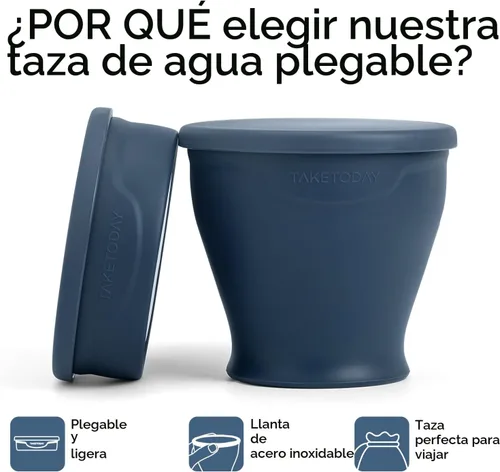 Miniatura 3 de TakeToday Taza de Viaje Plegable - Taza de Agua Plegable de Silicona, Libre de BPA con Tapa y Bolsa Impermeable - Juego de Tazas para Beber