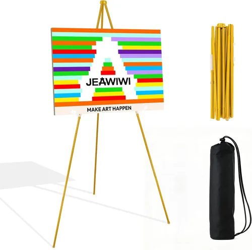 Miniatura 21 de JEAWIWI Caballete negro de 3 piezas para soporte de letrero de boda, caballete de arte ligero ajustable de 66 pulgadas para exhibición, letrero