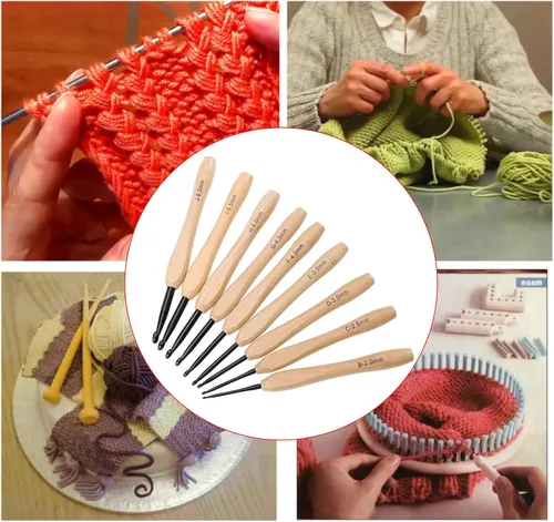 Miniatura 4 de Create idea Juego de 9 ganchos de ganchillo con mango plano ergonómico, agarre de madera para tejer a ganchillo, suministros ligeros de 0.079