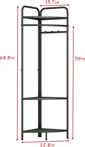 Miniatura 3 de DOORXIFO Percheros de ropa negros de esquina independientes, percheros de metal negros con ganchos, perchero de ropa resistente moderno con 3