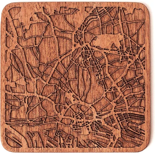 Miniatura 57 de Posavasos Amsterdam Map by O3 Design Studio, 1 pieza, posavasos de madera Sapele con mapa de la ciudad, hecho a mano, varias ciudades opcionales